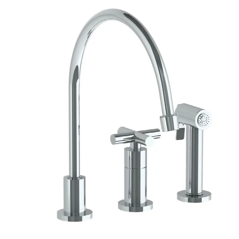 Deck Mounted 3 Hole Extended Gooseneck Kitchen Set - Includes Side Spray