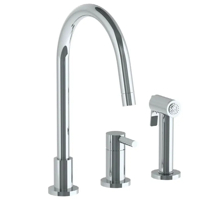 Deck Mounted 3 Hole Gooseneck Kitchen Set - Includes Side Spray