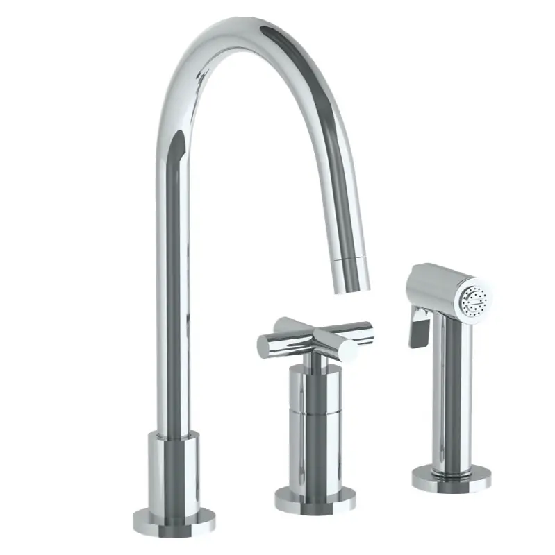 Deck Mounted 3 Hole Gooseneck Kitchen Set - Includes Side Spray