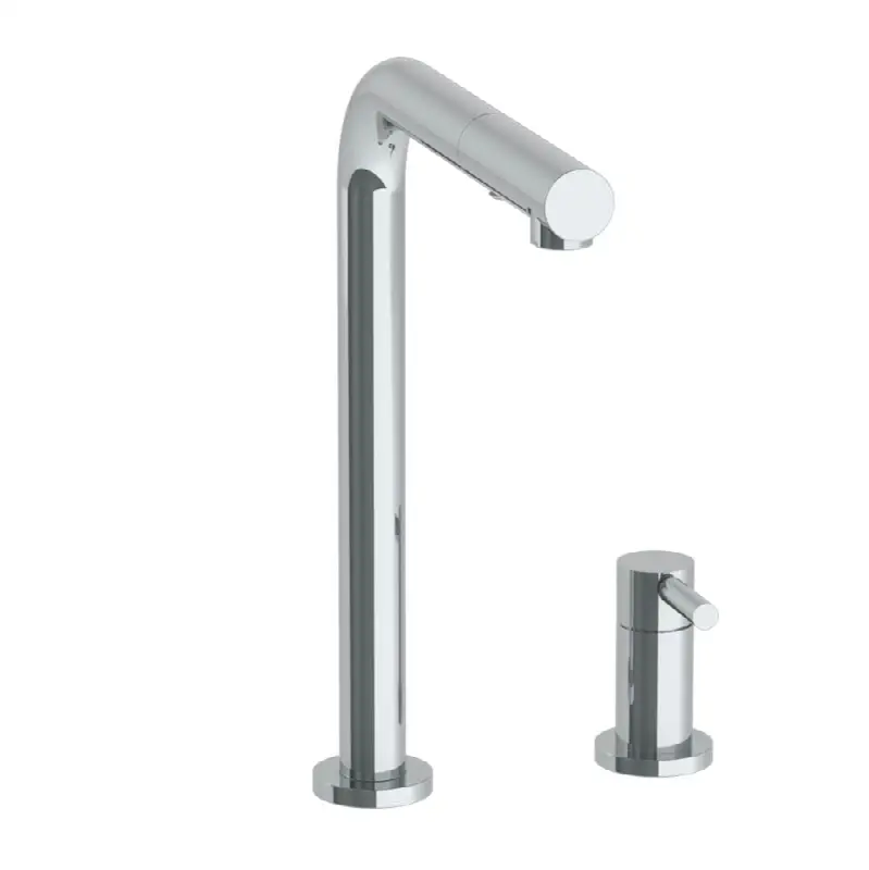 Deck Mounted 2 Hole Square Top Kitchen Faucet with Pull Out Spray
