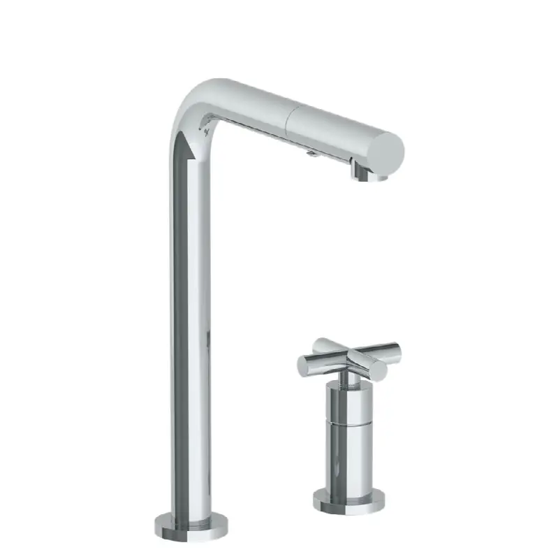 Deck Mounted 2 Hole Square Top Kitchen Faucet with Pull Out Spray