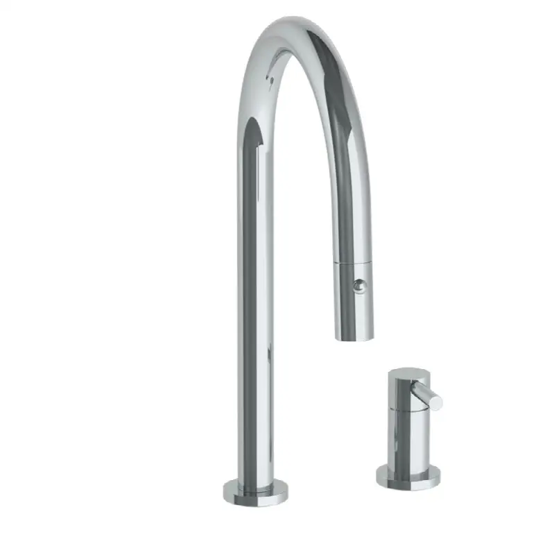 Deck Mounted 2 Hole Gooseneck Kitchen Faucet with Pull Down Spray