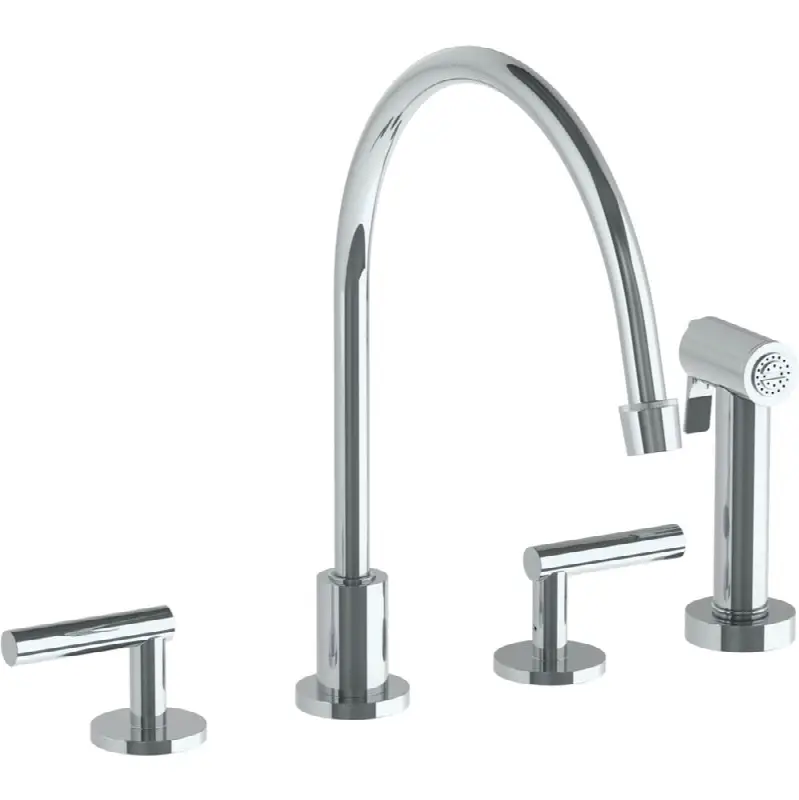 Deck Mounted 4 Hole Extended Gooseneck Kitchen Set - Includes Side Spray