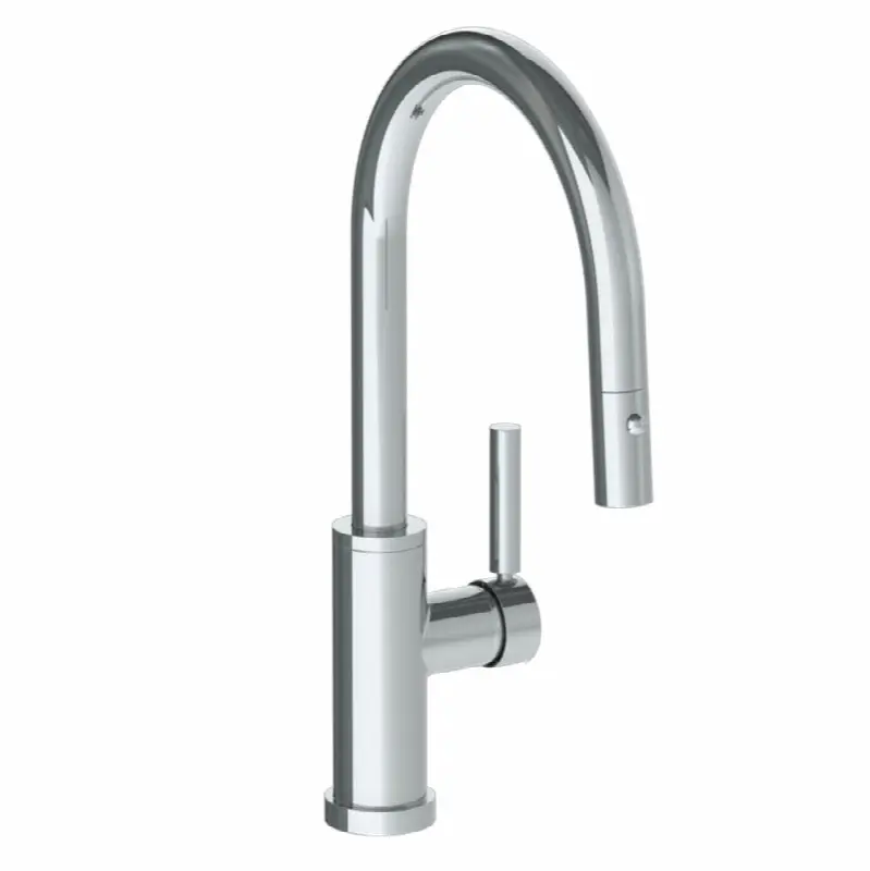 Deck Mounted 1 Hole Gooseneck Kitchen Faucet with Pull Down Spray - Low Spout