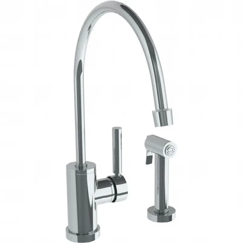 Deck Mounted 2 Hole Extended Gooseneck Kitchen Set - Includes Side Spray