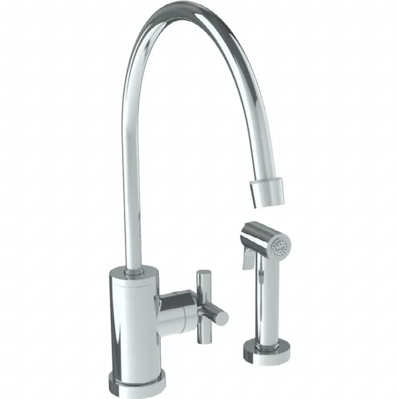 Deck Mounted 2 Hole Extended Gooseneck Kitchen Set - Includes Side Spray