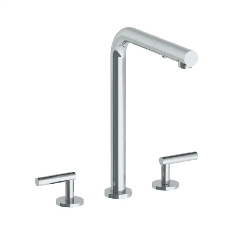 Deck Mounted 3 Hole Square Top Kitchen Faucet with Pull Out Spray
