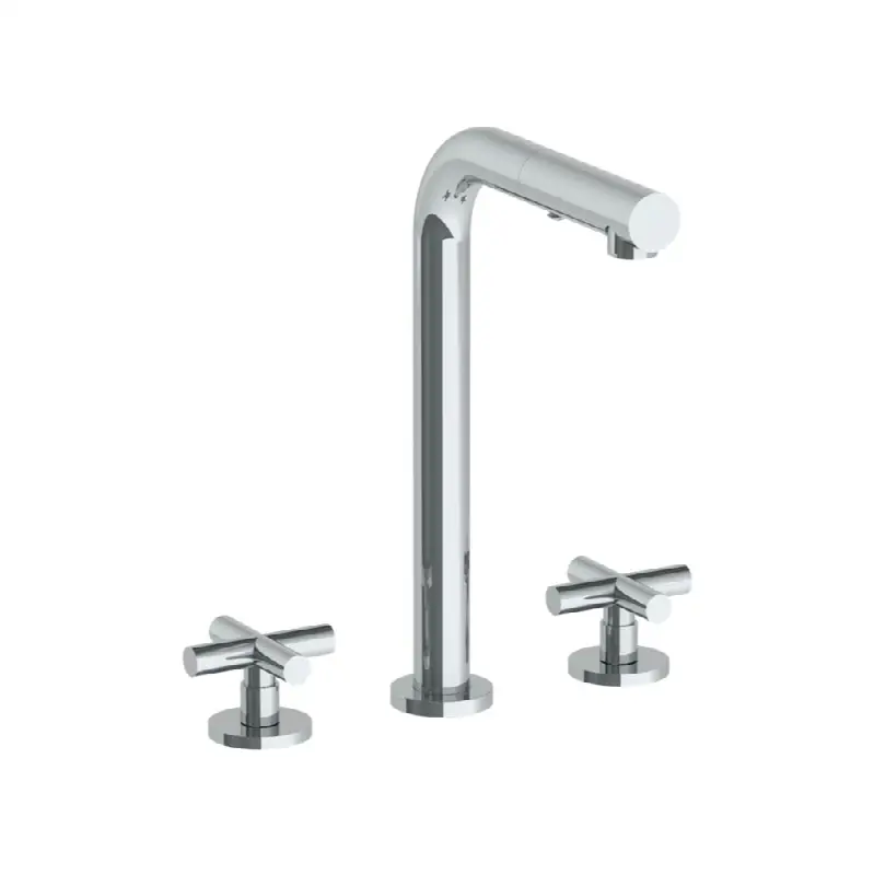 Deck Mounted 3 Hole Square Top Prep Faucet with Pull Out Spray