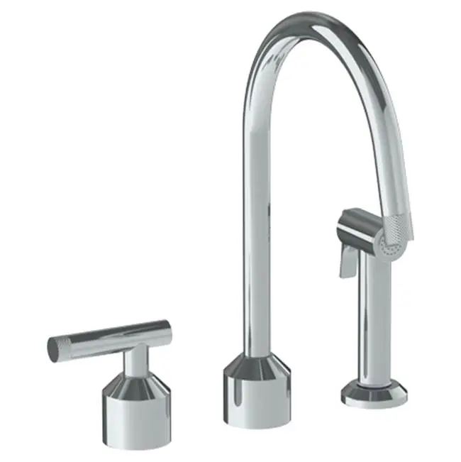 Deck Mounted 3 Hole Kitchen Set With Gooseneck Spout- Includes Side Spray