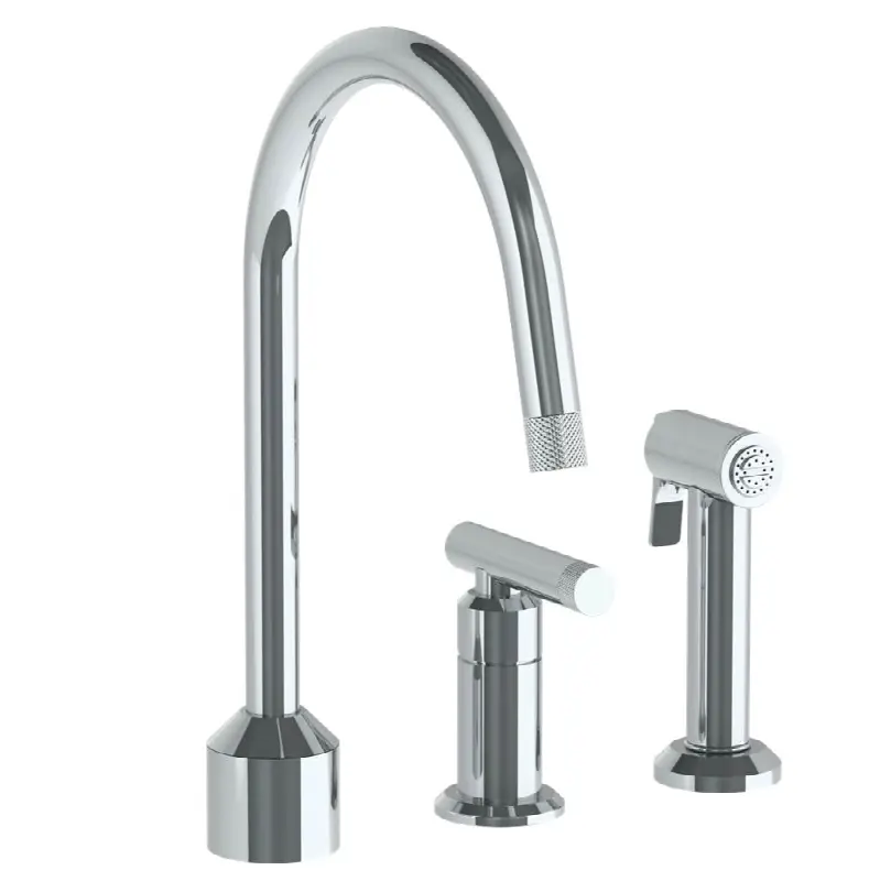 Deck Mounted 3 Hole Kitchen Set With Gooseneck Spout- Includes Side Spray