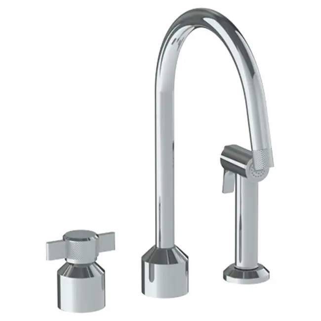 Deck Mounted 3 Hole Kitchen Set With Gooseneck Spout- Includes Side Spray
