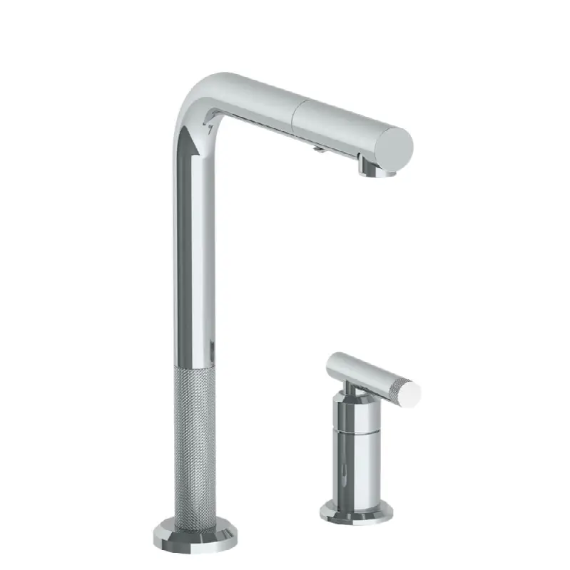Deck Mounted 2 Hole Square Top Kitchen Faucet with Pull Out Spray