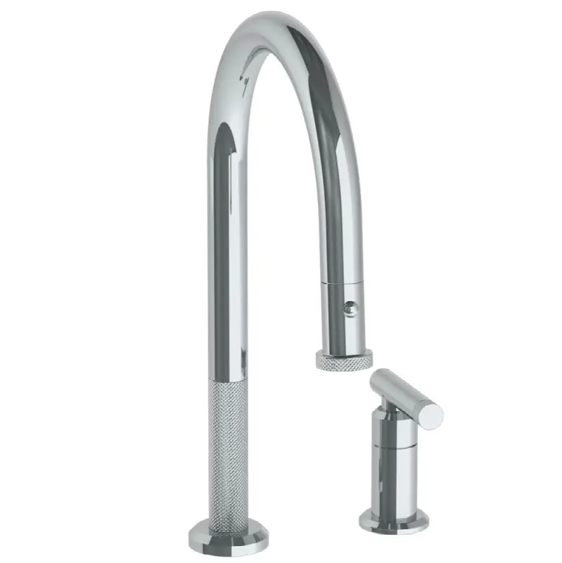 Deck Mounted 2 Hole Gooseneck Kitchen Faucet with Pull Down Spray