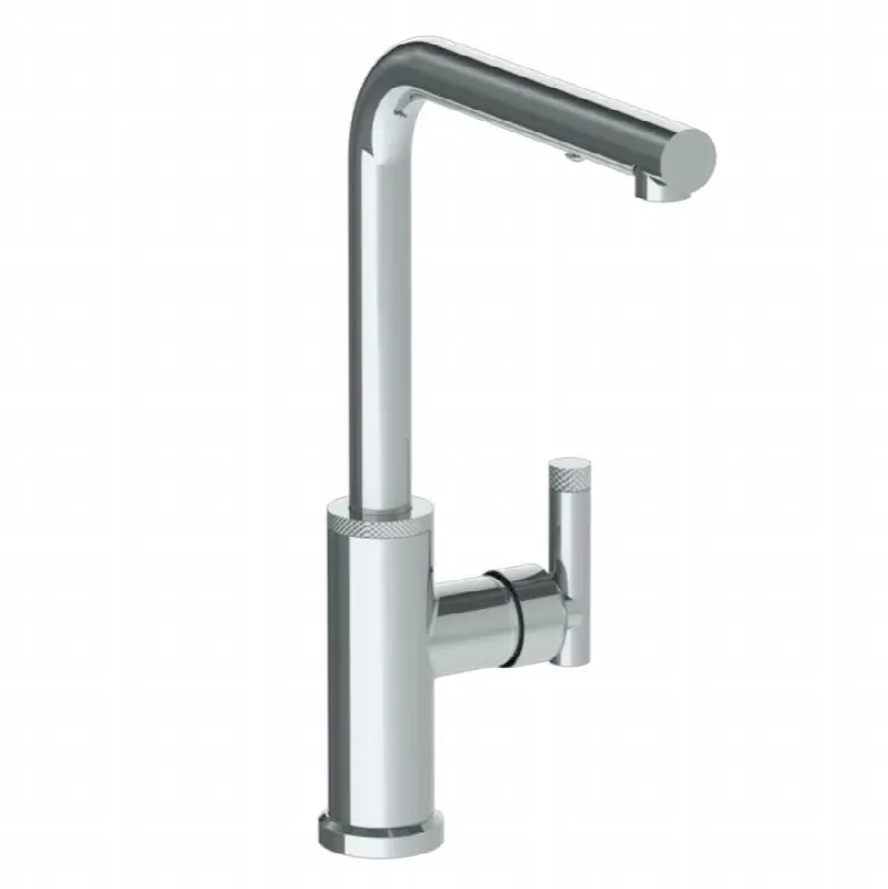 Deck Mounted 1 Hole Square Top Kitchen Faucet with Pull Out Spray - High Spout