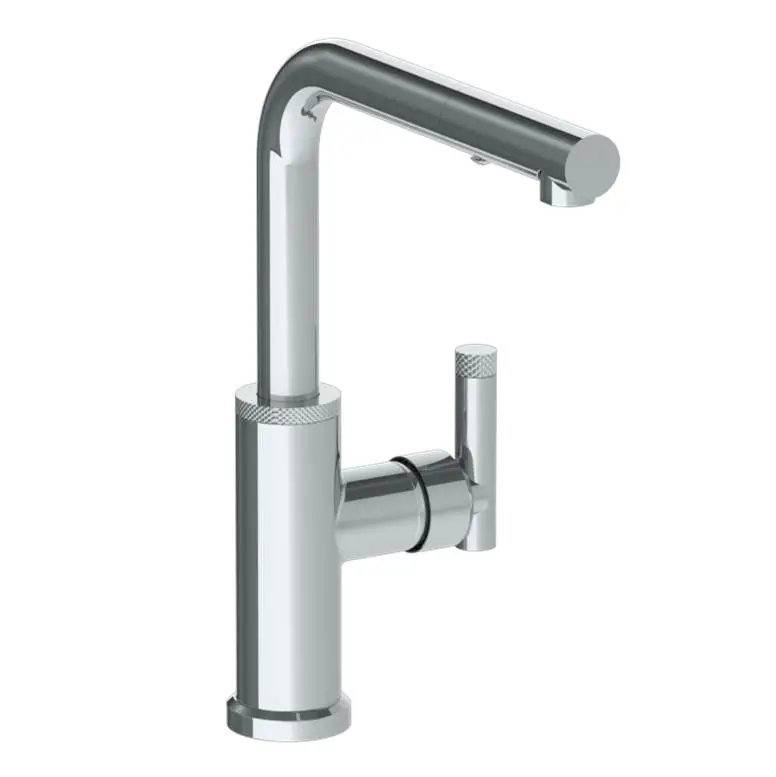 Deck Mounted 1 Hole Square Top Kitchen Faucet with Pull Out Spray - Low Spout