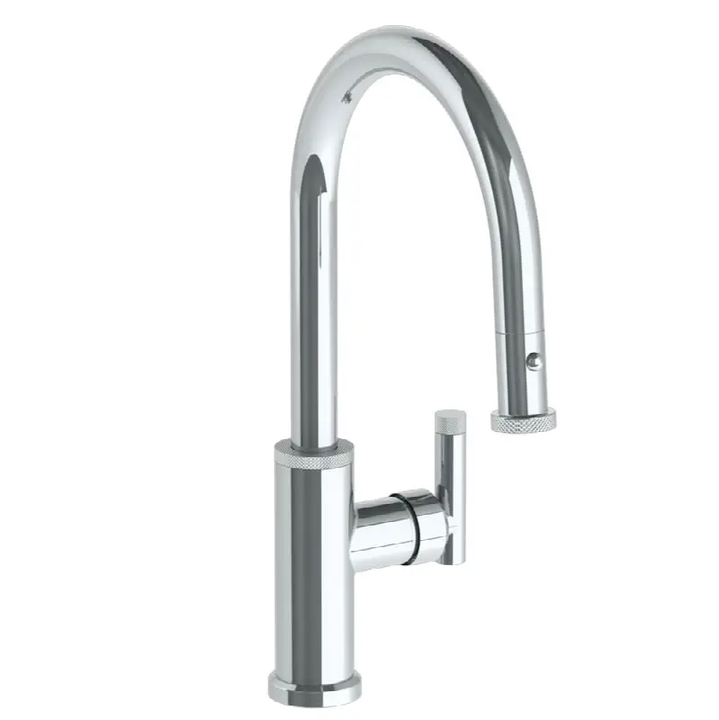 Deck Mounted 1 Hole Gooseneck Kitchen Faucet with Pull Down Spray - Low Spout