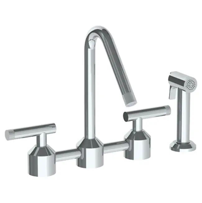 Deck Mounted Bridge Kitchen Faucet With Independent Side Spray