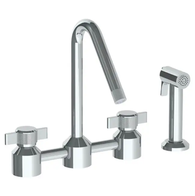 Deck Mounted Bridge Kitchen Faucet With Independent Side Spray