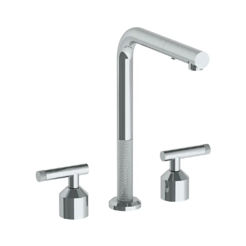 Deck Mounted 3 Hole Square Top Kitchen Faucet with Pull Out Spray
