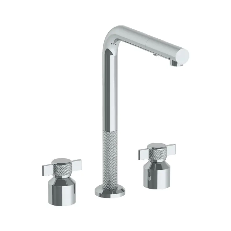 Deck Mounted 3 Hole Square Top Kitchen Faucet with Pull Out Spray