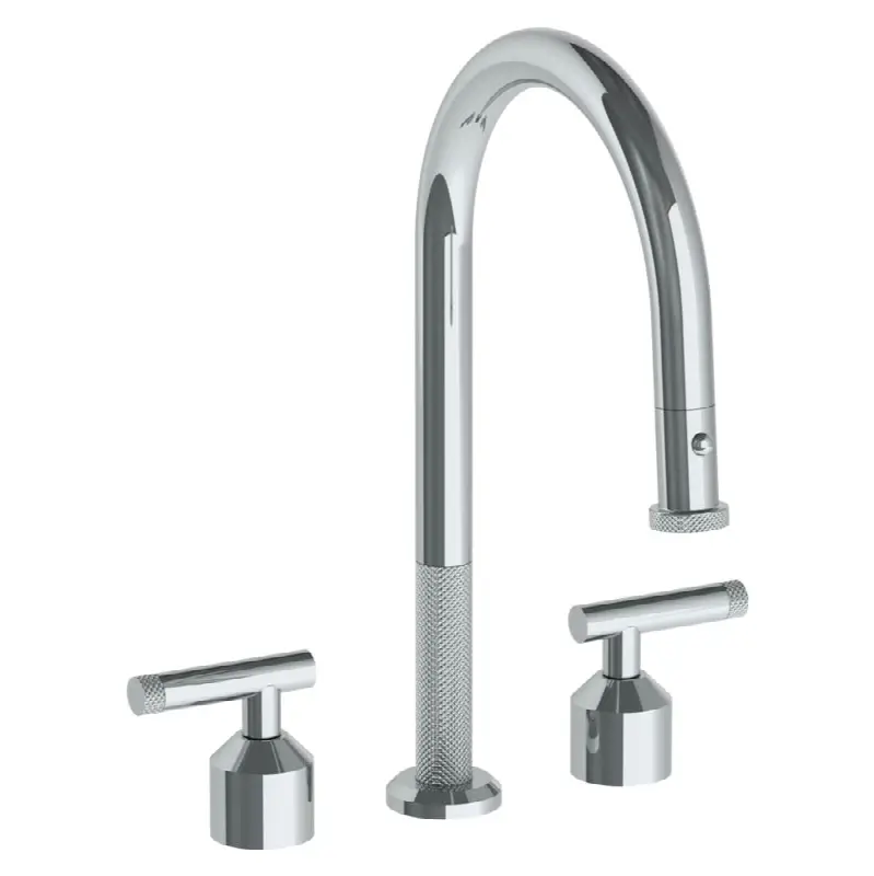 Deck Mounted 3 Hole Gooseneck Kitchen Faucet with Pull Down Spray