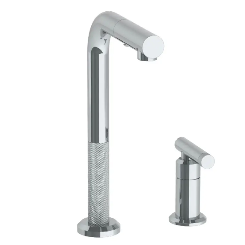 Deck Mounted 2 Hole Square Top Prep Faucet with Pull Out Spray