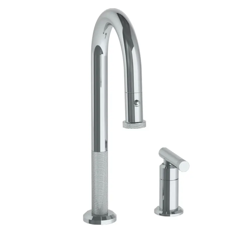 Deck Mounted 2 Hole Gooseneck Prep Faucet with Pull Down Spray