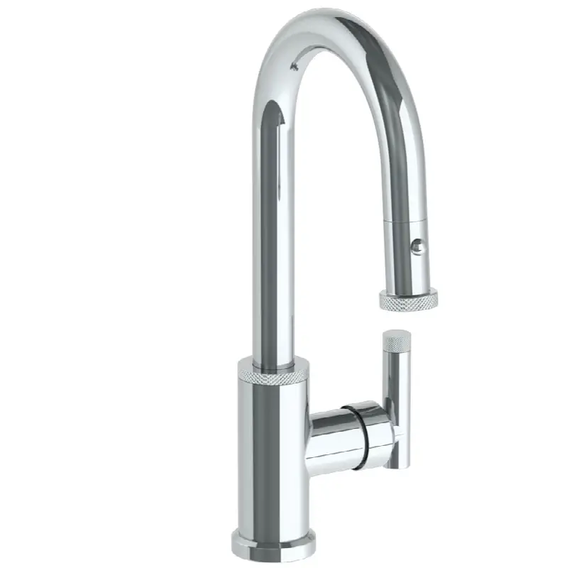 Deck Mounted 1 Hole Gooseneck Prep Faucet with Pull Down Spray