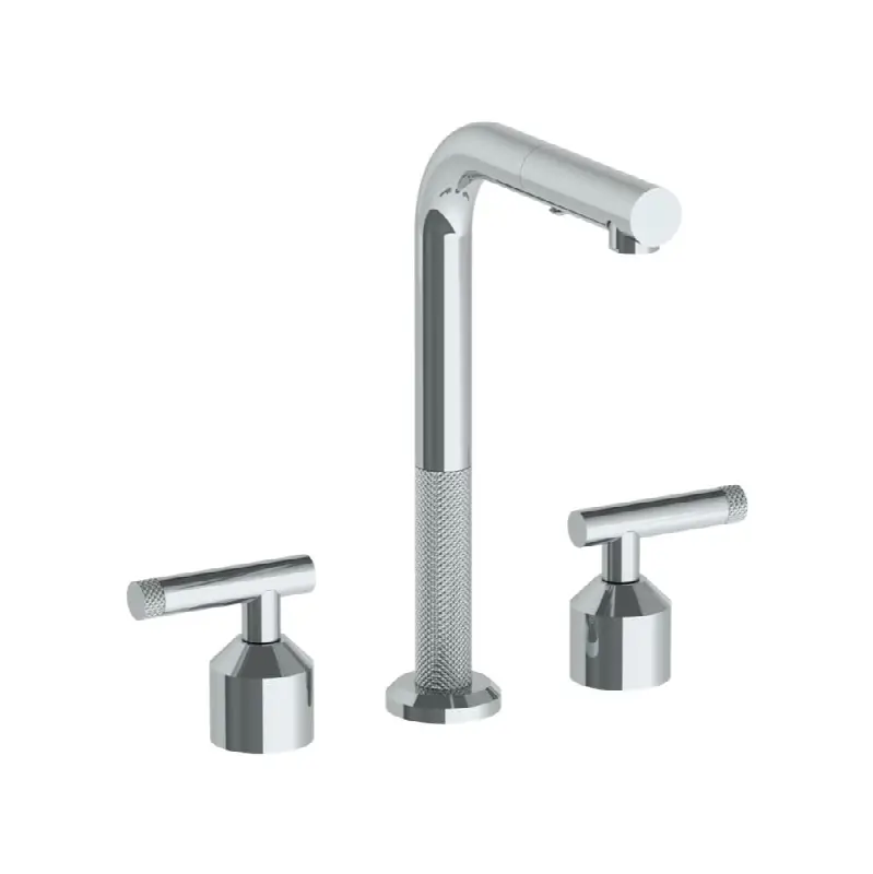 Deck Mounted 3 Hole Square Top Prep Faucet with Pull Out Spray