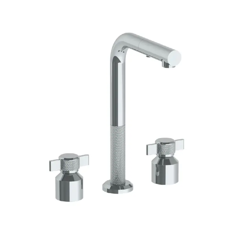Deck Mounted 3 Hole Square Top Prep Faucet with Pull Out Spray