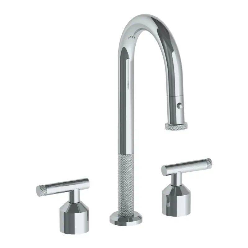 Deck Mounted 3 Hole Gooseneck Prep Faucet with Pull Down Spray