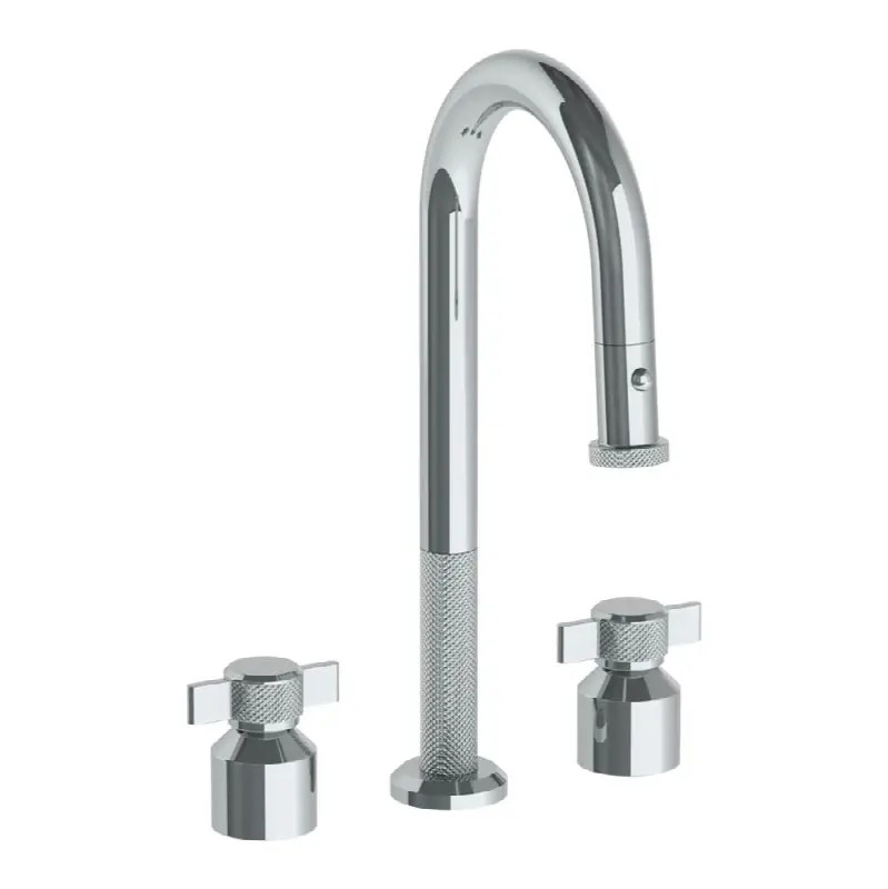 Deck Mounted 3 Hole Gooseneck Prep Faucet with Pull Down Spray