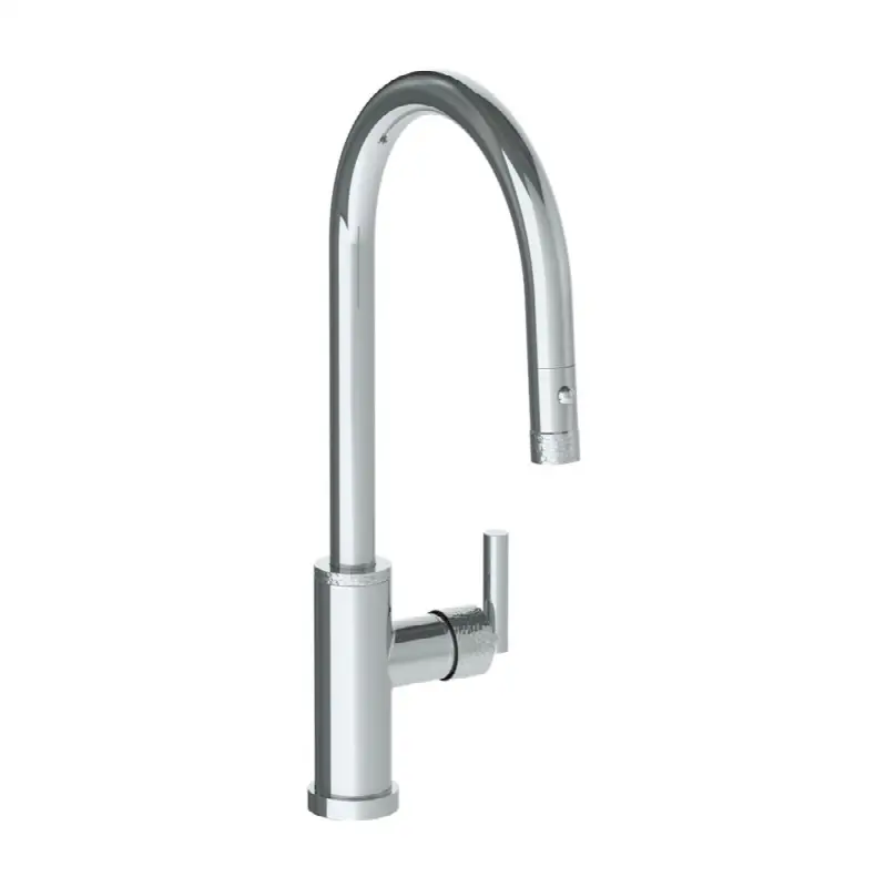 Deck Mounted 1 Hole Gooseneck Kitchen Faucet with Pull Down Spray - High Spout