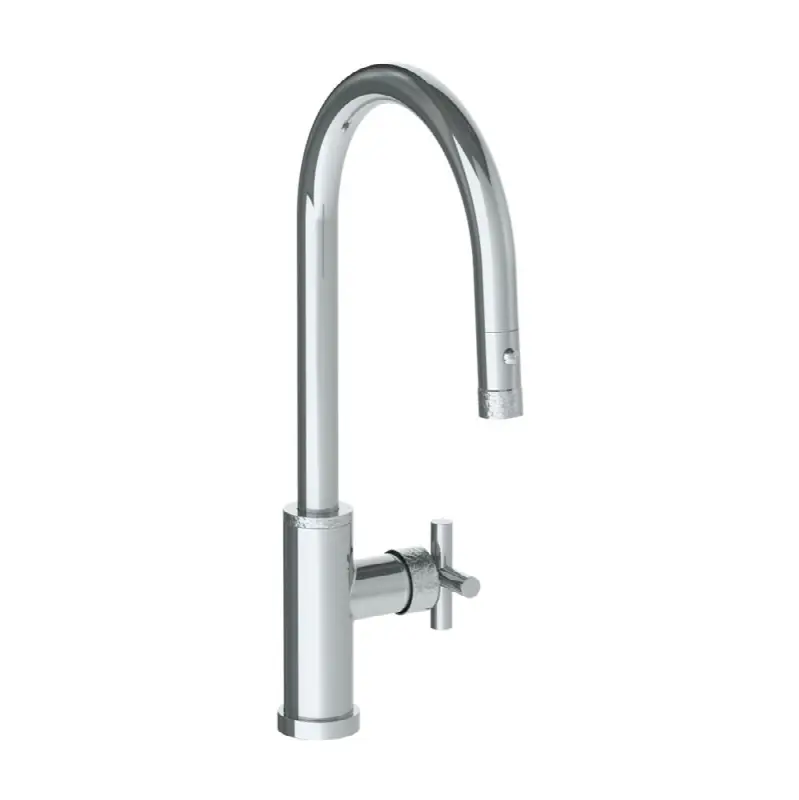 Deck Mounted 1 Hole Gooseneck Kitchen Faucet with Pull Down Spray - High Spout