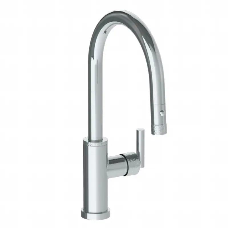 Deck Mounted 1 Hole Gooseneck Kitchen Faucet with Pull Down Spray - Low Spout