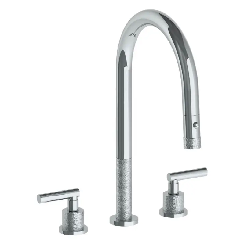 Deck Mounted 3 Hole Gooseneck Kitchen Faucet with Pull Down Spray