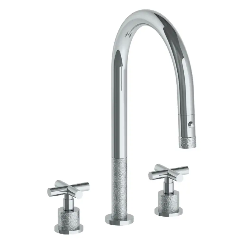 Deck Mounted 3 Hole Gooseneck Kitchen Faucet with Pull Down Spray