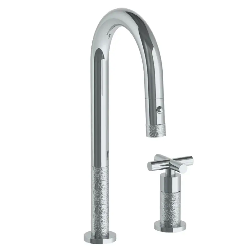 Deck Mounted 2 Hole Gooseneck Prep Faucet with Pull Down Spray