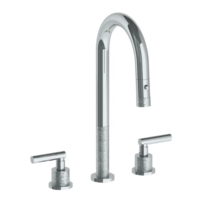 Deck Mounted 3 Hole Gooseneck Prep Faucet with Pull Down Spray