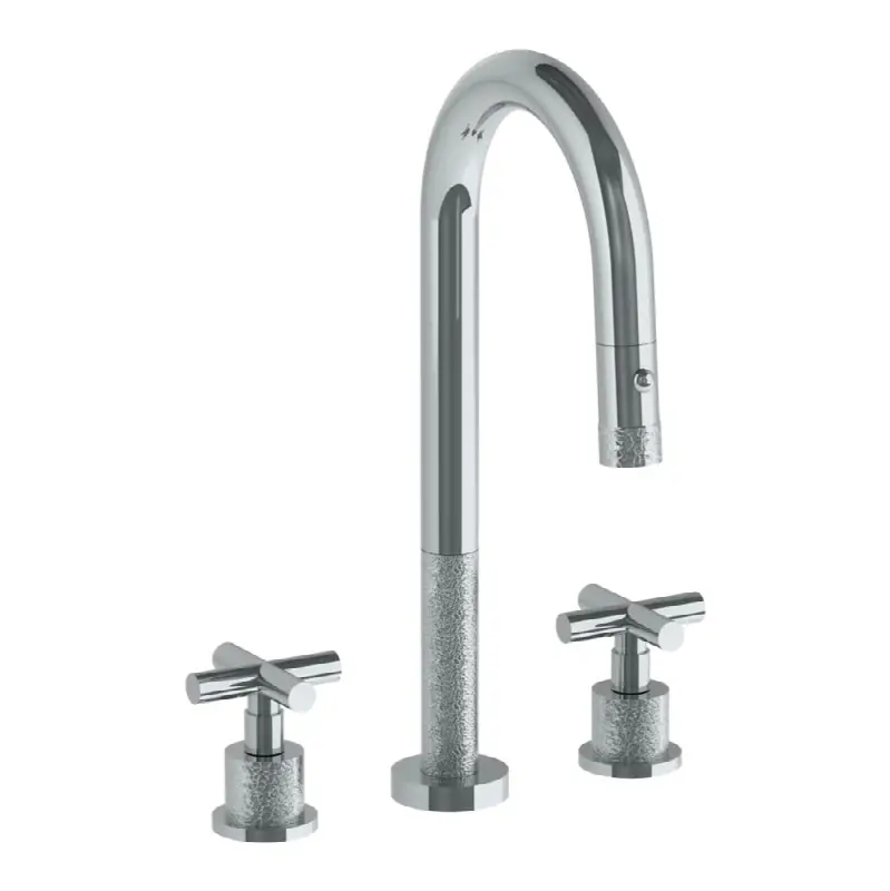 Deck Mounted 3 Hole Gooseneck Prep Faucet with Pull Down Spray
