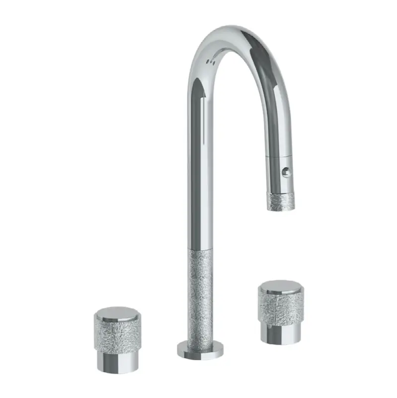 Deck Mounted 3 Hole Gooseneck Prep Faucet with Pull Down Spray