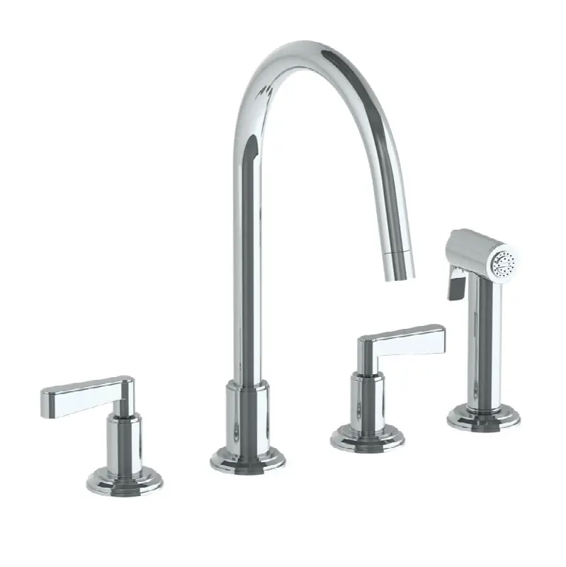 Deck Mounted 4 Hole Gooseneck Kitchen Set - Includes Side Spray