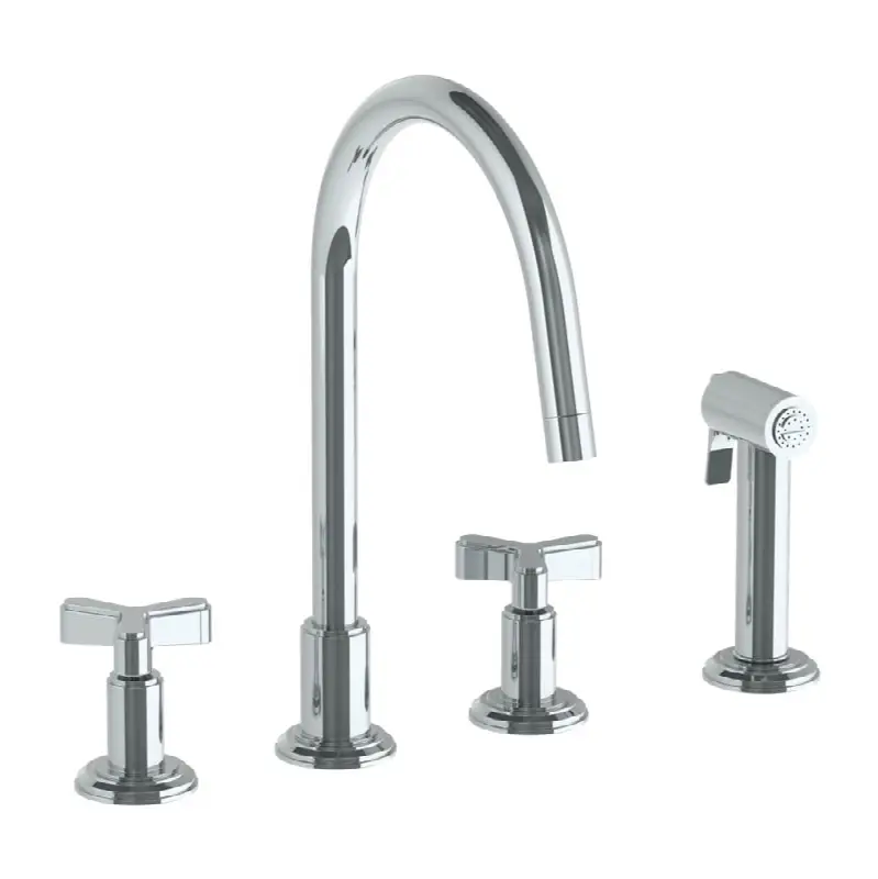 Deck Mounted 4 Hole Gooseneck Kitchen Set - Includes Side Spray