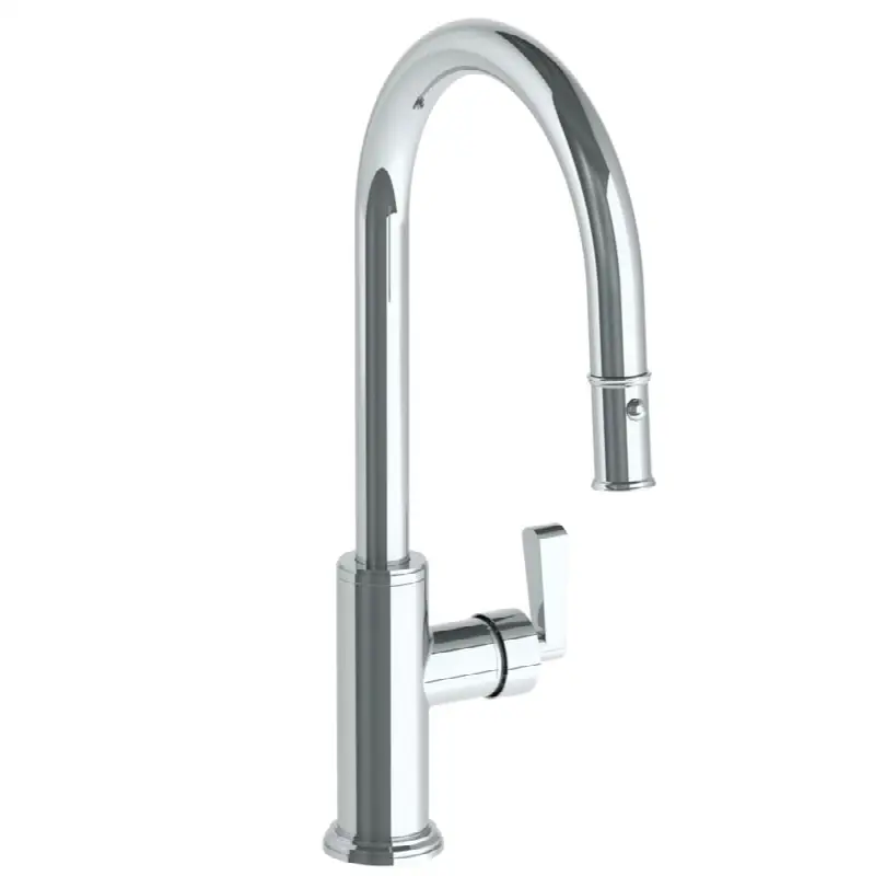 Deck Mounted 1 Hole Gooseneck Kitchen Faucet with Pull Down Spray - High Spout