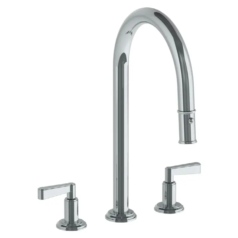 Deck Mounted 3 Hole Gooseneck Kitchen Faucet with Pull Down Spray