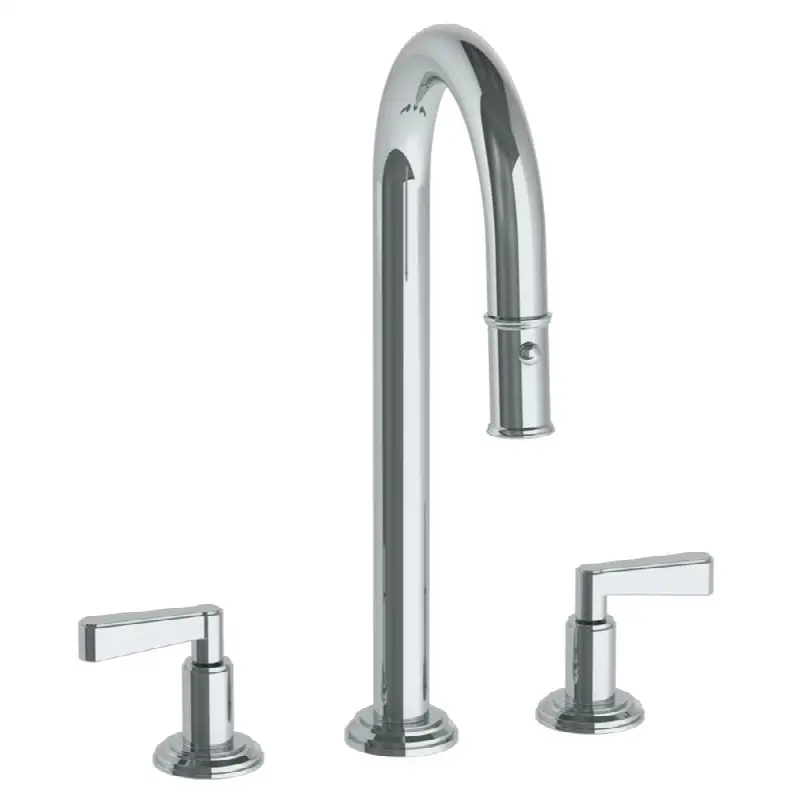 Deck Mounted 3 Hole Gooseneck Prep Faucet with Pull Down Spray