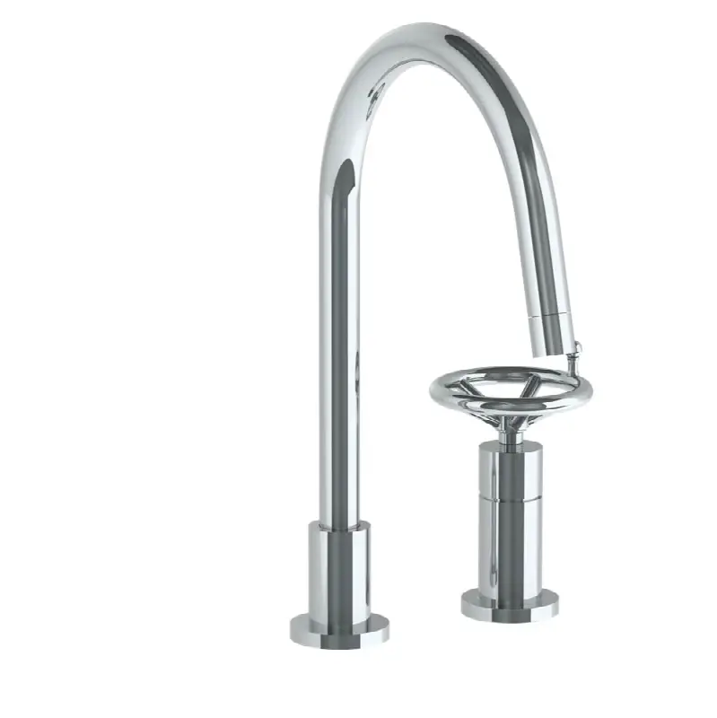Deck Mounted 2 Hole Gooseneck Kitchen Faucet