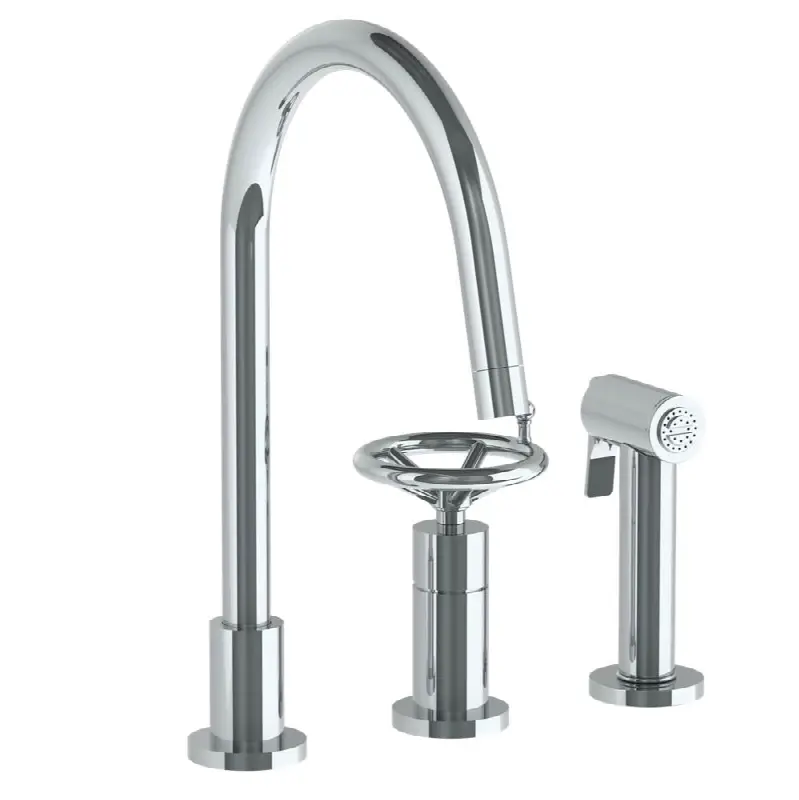 Deck Mounted 3 Hole Gooseneck Kitchen Set - Includes Side Spray