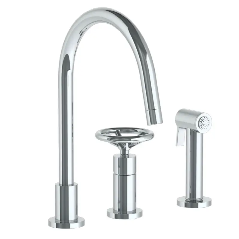 Deck Mounted 3 Hole Gooseneck Kitchen Set - Includes Side Spray