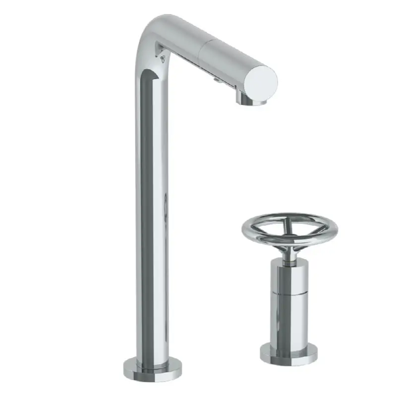 Deck Mounted 2 Hole Square Top Kitchen Faucet with Pull Out Spray